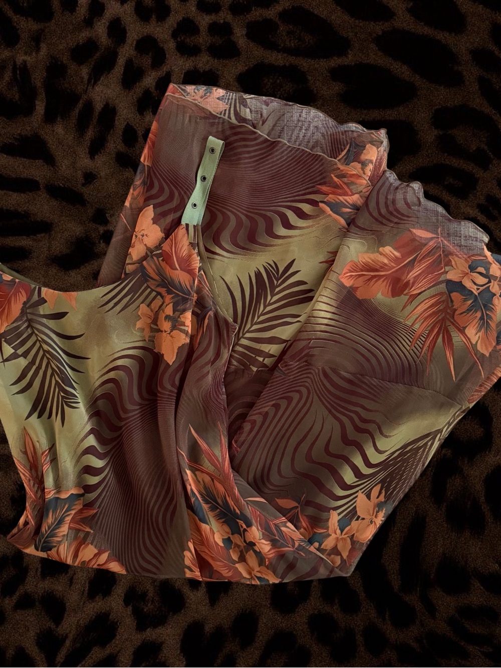Signature by Sangria Olive Green Tropical Print Slip Dress